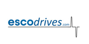 Blaues escoDrives.com-Logo mit pulsförmiger Linie – Plattform für Antriebstechnik und Umrichter von ESCO