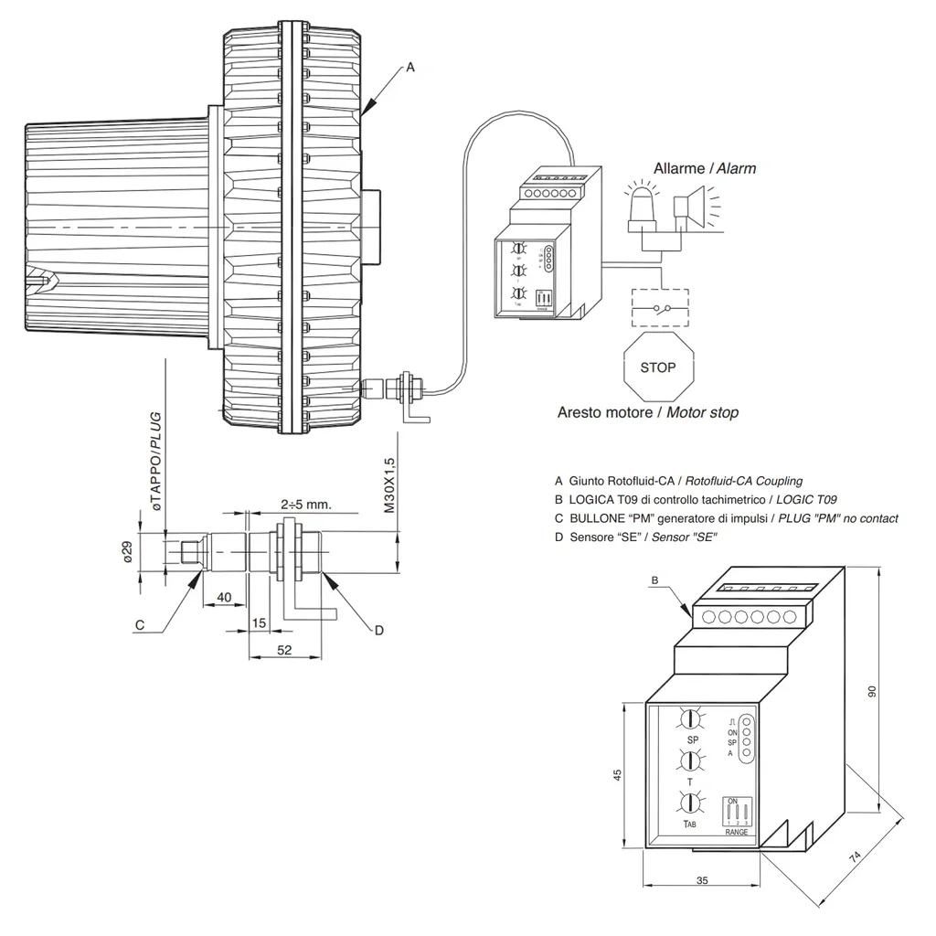 LOGICA T09 Steuergerät mit kontaktlosem PM-Sensor zur Temperatur- und Drehzahlerkennung